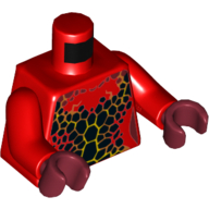 Lego Torso Bare Chest with Black Spots with Orange Cracks Print, Red Arms, Dark Red Hands