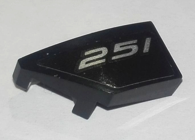 Lego Wedge 2 x 1 x 2/3 Left with Silver '251' Pattern (Sticker) - Set 76900 / Black