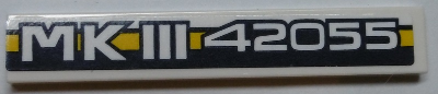 Lego Tile 1 x 6 with 'MKIII 42055' on Dark Blue and Yellow Stripe Pattern (Sticker) - Set 42055 / White