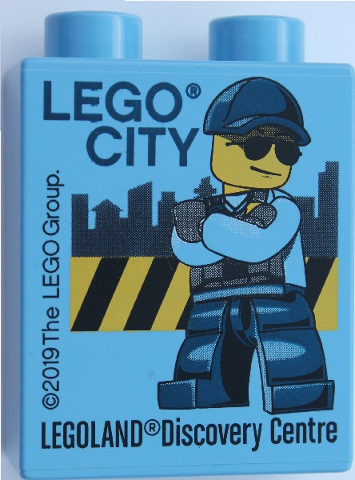 Lego Duplo, Brick 1 x 2 x 2 with LEGO City 2019 LEGOLAND Discovery Centre Policeman Pattern