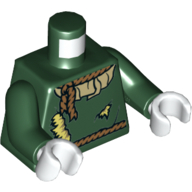 Lego Torso Tunic, Medium Nougat Rope Collar and Belt, Tan Ruffle and Straw Print (Scarecrow), Dark Green Arms, White Hands