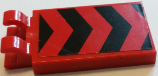 Lego Tile, Modified 2 x 3 with 2 Clips with Black and Red Chevron Stripes Pattern (Sticker) - Set 60027 / Red