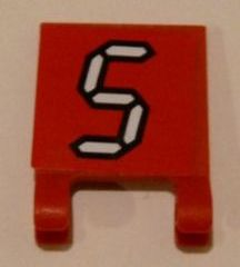 Lego Flag 2 x 2 Square with Flat Edge with White Number 5 with Black Outline on Red Background Pattern (Sticker) - Set 3569 / Red