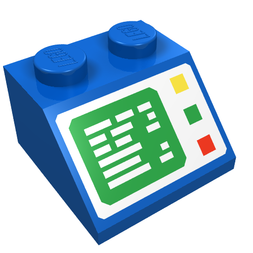 Lego Brick Sloped 45° 2 x 2 with Computer Screen Print / Blue