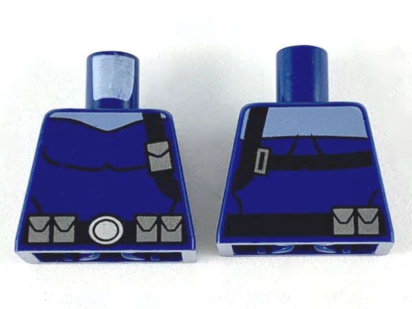 Lego Torso Spider-Man Black Shoulder Strap and Belt with Silver Pouches on Front and Back Pattern (Nick Fury) / Dark Blue