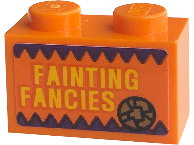 Lego Brick 1 x 2 with 'FAINTING FANCIES' Pattern (Sticker) - Set 76422 / Orange