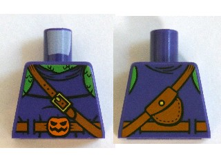 Lego Torso Bright Green Chest, Shoulder Strap, Belt with Pumpkin Buckle, Pouch on Back Pattern (Green Goblin) / Dark Purple