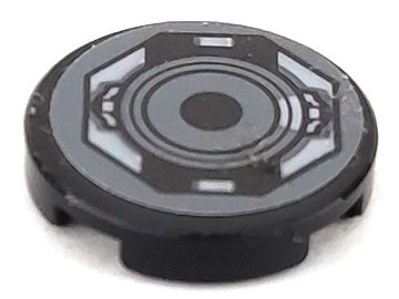 Lego Tile, Round 2 x 2 with Bottom Stud Holder with SW X-wing Inspection Hatch Pattern (Sticker) - Set 75149 / Black