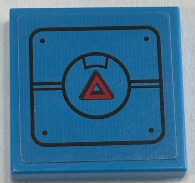 Lego Tile 2 x 2 with Black Panel Outline with Fuel Filler Cap, Rivets and Red Triangle Pattern (Sticker) - Set 60367 / Dark Azure