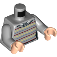 Lego Torso Sweater with Bright Light Yellow, Dark Red, and Sand Blue Lines Print, Light Bluish Gray Arms, Light Nougat Hands / Light Bluish Gray