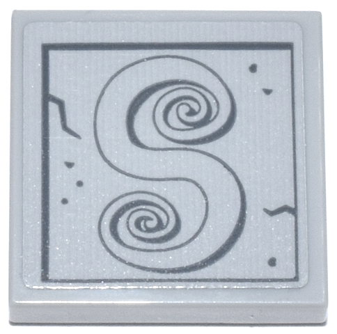 Lego Tile 2 x 2 with Dark Bluish Gray Curly Letter S, Cracks and Square Outline Pattern (Sticker) - Set 21341