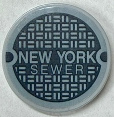 Lego Tile, Round 3 x 3 with 'NEW YORK SEWER' and Dark Bluish Gray Manhole Cover Pattern (Sticker) - Set 76178