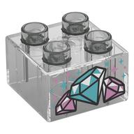 Lego Duplo Brick 2 x 2 with Diamonds Print / Trans-Clear