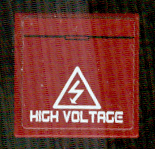 Lego Tile 2 x 2 with White Electrical Hazard Symbol and 'HIGH VOLTAGE' Pattern (Sticker) - Set 8102 / Dark Red
