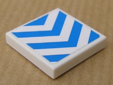 Lego Tile 2 x 2 with Chevron Stripes Blue on White Background Pattern (Sticker) - Set 8147 / White