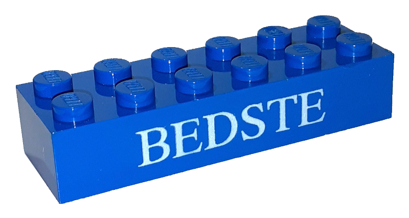 Lego Brick 2 x 6 with White 'BEDSTE' Pattern