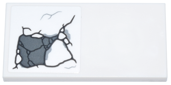 Lego Tile 2 x 4 with Black, Dark Bluish Gray and Light Bluish Gray Wide Cracked Stone Pattern 2 (Sticker) - Set 76266 / White