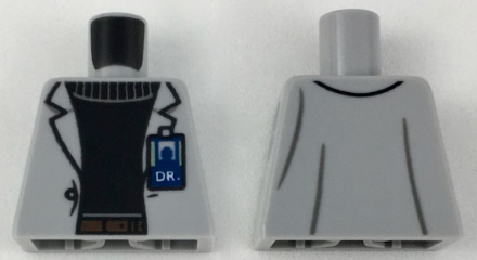 Lego Torso Jacket with 'DR' Badge, Black Sweater, Dark Brown Belt Pattern / Light Bluish Gray