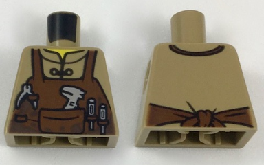 Lego Torso Shirt with Reddish Brown Apron with Pocket and Loops and Light Bluish Gray Tools Pattern / Dark Tan