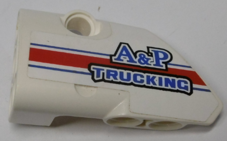 Lego Technic, Panel Fairing # 1 Small Smooth Short, Side A with Blue, Red and White Stripes and 'A&P TRUCKING' Pattern (Sticker) - Set 8071 / White