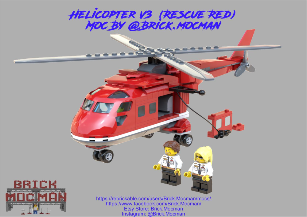 Lego Rescue Helicopter - V3 - Red