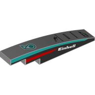 Lego Brick Curved 1 x 6 with White 'EINHELL' On Black Background, Dark Turquoise/Red Stripes on Sides, Black Sponsors print