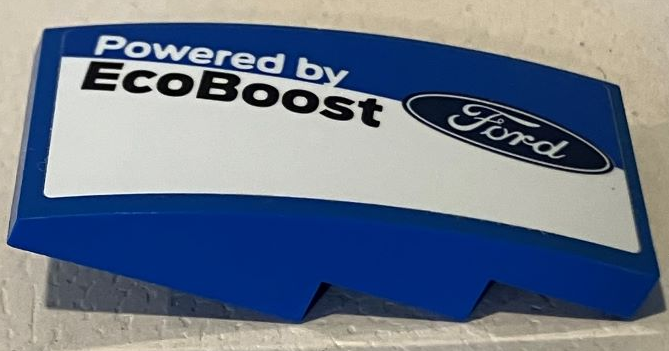 Lego Slope, Curved 4 x 2 with Ford Logo and 'Powered by EcoBoost' on White Stripe Pattern Model Right Side (Sticker) - Set 75881