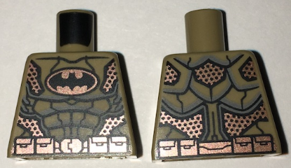 Lego Torso Desert Batman Suit with Muscles Outline, Bat Logo and Copper Armor and Belt Pattern / Dark Tan