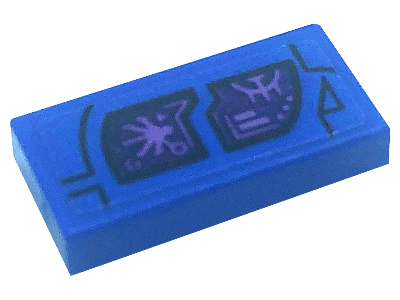 Lego Tile 1 x 2 with Dark Purple Monitor Screen Pattern Model Right Side (Sticker) - Set 76186 / Blue