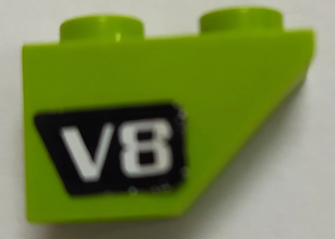 Lego Slope, Inverted 45 2 x 1 with White 'V8' on Black Background Pattern Model Right Side (Sticker) - Set 4589