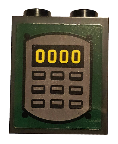 Lego Panel 1 x 2 x 2 with Side Supports - Hollow Studs with Dark Bluish Gray Security Code Panel, Buttons and '0000' Pattern (Sticker) - Set 76120 / Black