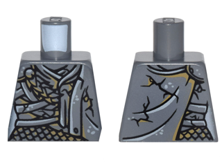 Lego Torso PotC Female Outline with Black Cracks, Straps, Scales and Cape Pattern / Dark Bluish Gray