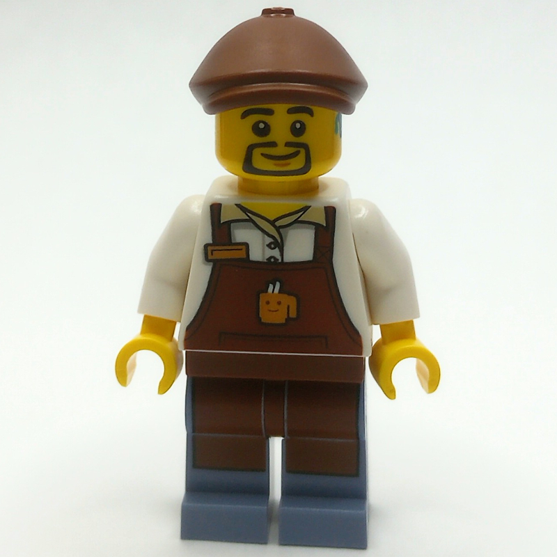 Lego White Torso, Reddish Brown Apron, Sand Blue Legs, Reddish Brown Cap