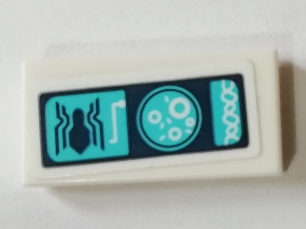 Lego Tile 1 x 2 with Spider and Control Panel Pattern (Sticker) - Set 76130 / White