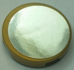Lego Tile, Round 2 x 2 with Silver Mirror Pattern (Sticker) - Set 10235 / Pearl Gold