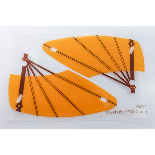 Lego Wing, 6 x 12 Triangle, with Brown Spars and Orange Cloth Print, [Sheet of 2]