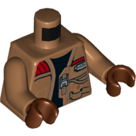 Lego Torso Jacket with Pockets, Zipper and Gadgets, Black Undershirt Print, Medium Nougat Arms, Reddish Brown Hands / Medium Nougat