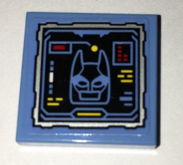 Lego Tile 2 x 2 with Batcomputer Batsuit Cowl Display Pattern (Sticker) - Set 70909 / Medium Blue