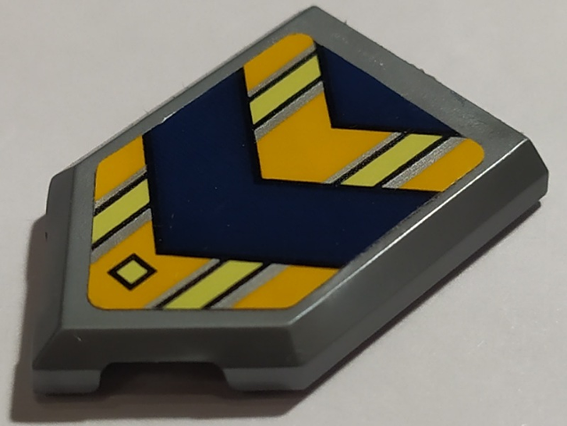 Lego Tile, Modified 2 x 3 Pentagonal with Dark Blue Arrows Pattern (Sticker) - Set 70322 / Flat Silver