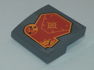 Lego Slope, Curved 2 x 2 x 2/3 with Orange Radar and Speedometer Pattern (Sticker) - Set 70348 / Dark Bluish Gray