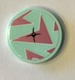 Lego Tile, Round 2 x 2 with Bottom Stud Holder with Black Cushion Button and Light Aqua and Medium Lavender Geometric Shapes Pattern (Sticker) - Set 41349 / Light Aqua