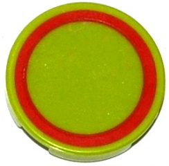 Lego Tile, Round 2 x 2 with Red Ring Thin Pattern (Sticker) - Set 76021 / Lime