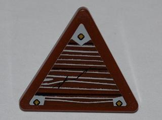 Lego Road Sign 2 x 2 Triangle with Clip with Wood Grain and 3 Nails Pattern Model Left Side (Sticker) - Set 9446 / Reddish Brown