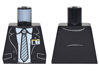 Lego Torso Suit with Pockets and Buttons over White Shirt with Collar and Gray Striped Tie and ID Badge Pattern / Black
