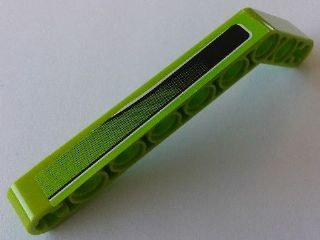 Lego Technic, Liftarm, Modified Bent Thick 1 x 9 (7 - 3) with Black Shade and White Line Pattern Right Side (Sticker) - Set 8649 / Lime