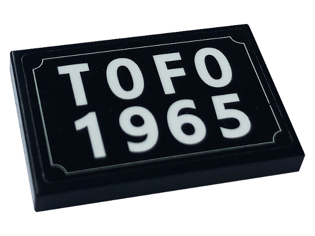 Lego Tile 2 x 3 with White 'TOFO 1965' Pattern (Sticker) - Sets 10271 / 77942