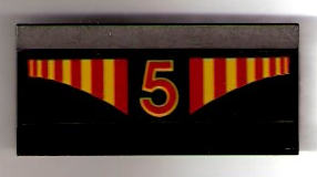 Lego Vehicle, Spoiler / Plow Blade 6 x 3 with Hinge with Red and Yellow Stripes and Red Number 5 Pattern (Sticker) - Set 1821