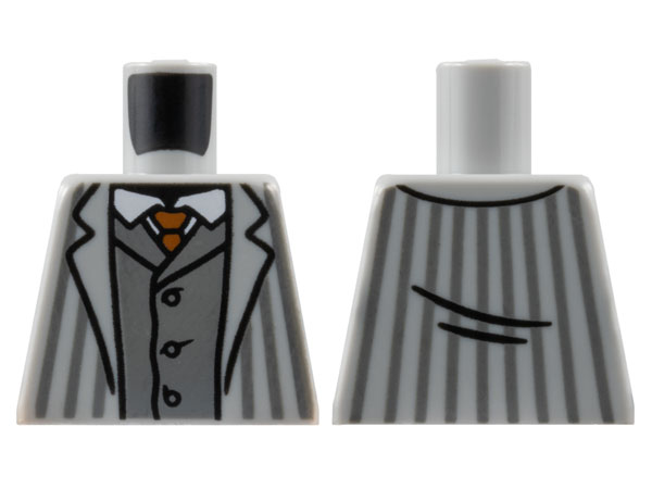 Lego Torso Jacket with Dark Bluish Gray Pinstripes and Vest, White Shirt, Dark Orange Tie Pattern / Light Bluish Gray