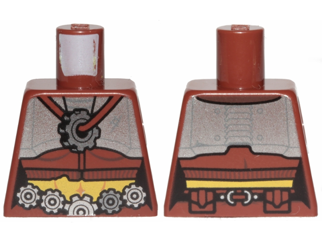 Lego Torso Female, Flat Silver Chest Plate, Gears Belt and Necklace Pattern / Reddish Brown