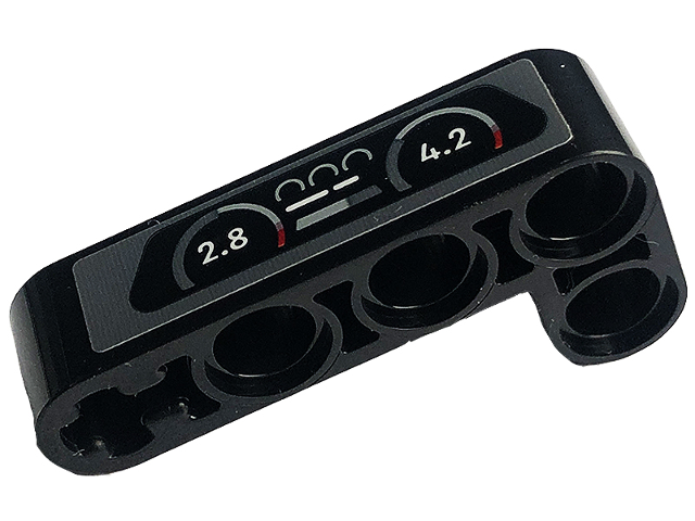 Lego Technic, Liftarm, Modified Bent Thick L-Shape 2 x 4 with Dashboard with Speedometer, '2.8' and '4.2' Pattern (Sticker) - Set 42126 / Black